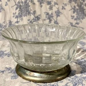 Vintage 1980s Glass Bowl with Metal Footed Base